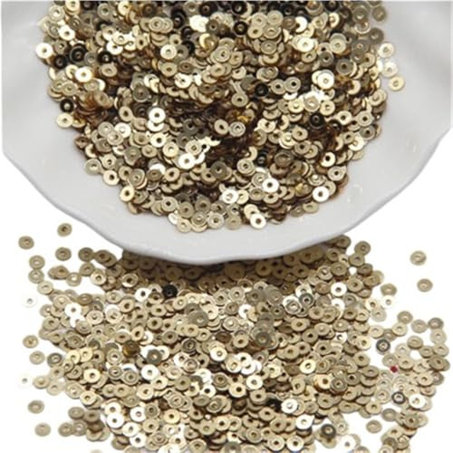 Paljetter för pyssel, 1pack klädesmycken paljetter, 3 mm 4 mm 5 mm 6 mm platt rund lös paljett(Light gold,5mm)