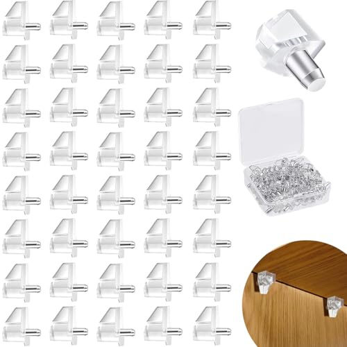 Garegce 40 Pack 5mm Shelf Support Pegs, Clear Plastic Shelf Supports for Kitchen Cupboard Shelves, Cabinet Pins and Pegboard Accessories for Furniture Bookcases Bookshelf and Storage Shelves