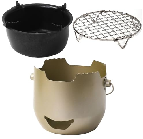 Barbecue Portable à Charbon, Grill de Table avec Grille de Cuisson et Poignée, Équipement BBQ en Acier pour Camping, Randonnée, Plage, Pique-nique, Randonnée Sac à Dos, Terrasse, Jardin, Voyage