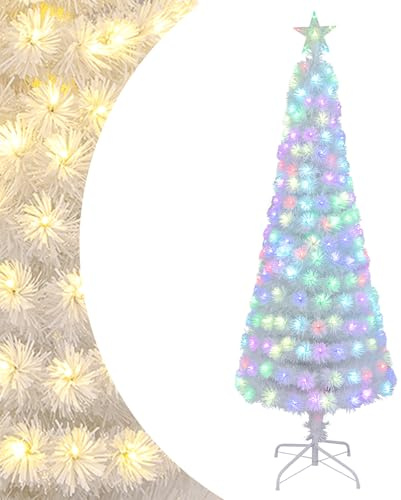 SPOTRAVEL 5FT Pre-Lit Artificial Christmas Tree, Fiber Optic Xmas Tree with LED Lights, 7 Lighting Modes, 4-Level Speed, Timer, Remote Control, Festival Decor for Home Office Party