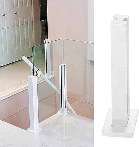 Poteau de balustrade en verre – Colonne de balustrade en métal blanc avec pince en verre pour escalier intérieur, balcon, clôture, terrasse, garde-corps et solution de sécurité élégante