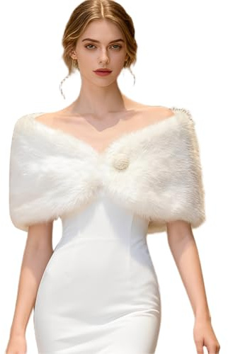OIXEYA Cape Mariage En Peluche, Chale-Mariage Pour Femme, Bolero-Mariage, Etole, Faux Fourrure Écharpe Banquet Fourrure Chaude Foulards Châle Écharpe des Femmes