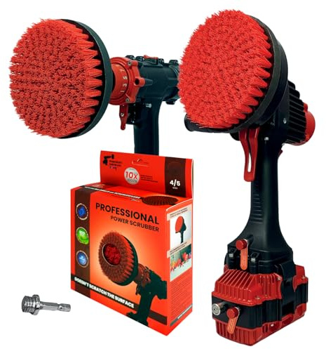 Kornely Borrmaskinsborste Premium, Styv 2-i-1 15cm, Röd, Ute & Trädgård | 10x effektivare, repfri, Pro-serie för borrmaskiner (adapter 6mm), vinkelslip M14 direkt, uteplats, trädäck, terrass