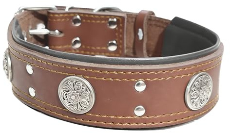 GREATRICH Hundehalsband Leder Breit 4 cm, Robustes Echthandgefertigtes Lederhalsband für Große Hunde, Weich Gepolstert mit Edelstahlverschluss, Dog Collar, Perfektes Zugstopp Hunter Halsband