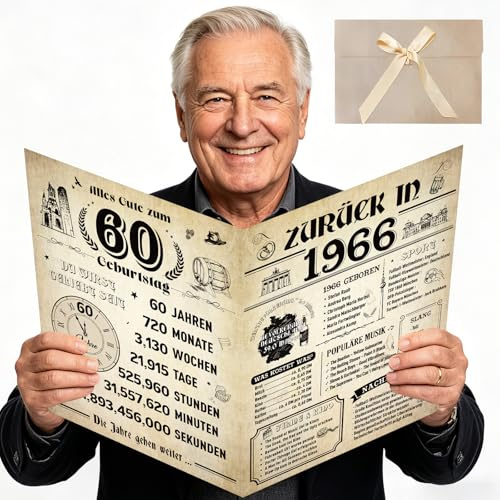 YOMOVER Geburtstagskarte 60 Frau Mann, Vintage Karte 60 Geburtstag Für Männer Und Frauen, Alles Gute Zu 60 1966 Jahrgang Geschenk Geburtstagskarte Mit Umschlag