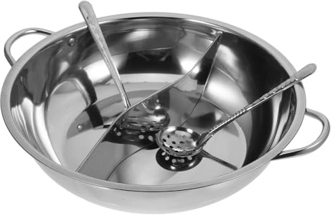 POPETPOP Casserole Compartimentée en Acier Inoxydable pour Marmite Chaude, Pot Multifonction pour Fondues et Soupes, Compatible Cuisinières à Gaz et Induction, Usage Quotidien