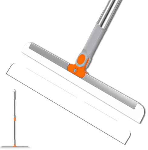 Tokaneit Escoba de Goma para Suelo 180° Giratoria, Rasqueta Iimpiacristales con Mango Telescópico de Acero Inoxidable y 2 Rasquetas, Protege Suelos y Elimina el Agua Rápidamente