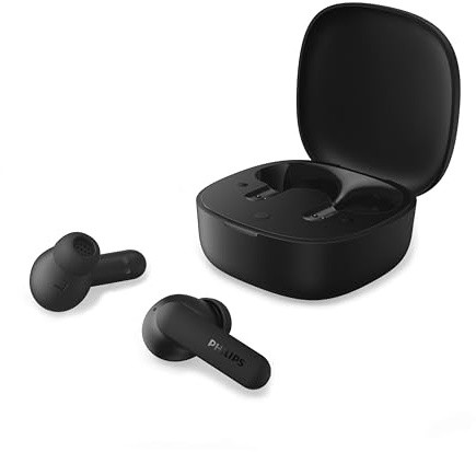 Philips TAT2200BK True Wireless Earbuds med aktiv brusreducering, 36h speltid, SecureFit spetsar, 4 micks Clear Calls, Bluetooth 6.0, IPX4, kompakt fodral, Svart