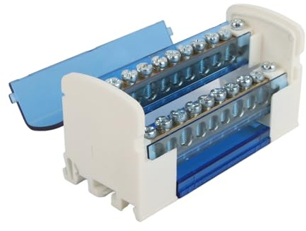 BAFOVY Terminalfördelningslåda, PA Nylonkopplingsdosa med Mässingsledare, 125A 500V 2 Ingång 20 Utgång, DIN-skenamontering, Transparent Lock för Skåp och Elteknik