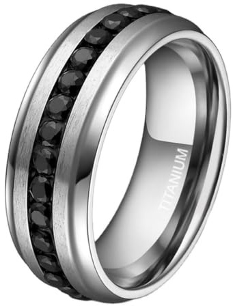 Homxi Ring mit Gravur Herren Titan, Rund mit Zirkonia, Ring für Herren Silber Schwarz