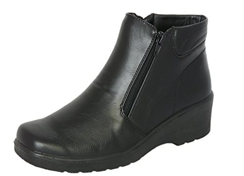 Cushion Walk Women's Black Low Wedge Ankle Boots - 2 Inch Heel Chelsea Boots with Double Zip Closure & Non-Slip Sole, Lightweight Synthetic Bootie (UK Size 7, Black)