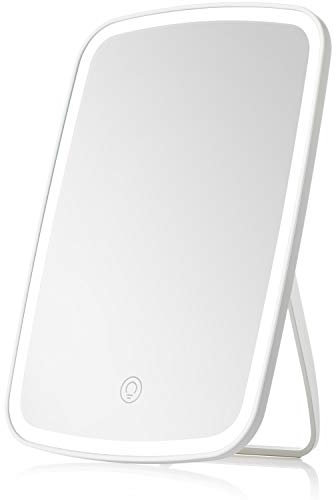 NEZZOE Schminkspiegel mit Beleuchtung, Wiederaufladbarer Tragbarer Beleuchteter Kosmetikspiegel, LED Dimmbarer Touchscreen Tischspiegel, Faltbarer Reisespiegel