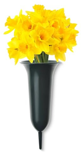 matches21 - Vaso per tomba in plastica e picchetto, per funerario, resistente al gelo, 1 pezzo, Ø 13 x 37 cm, colore: Verde