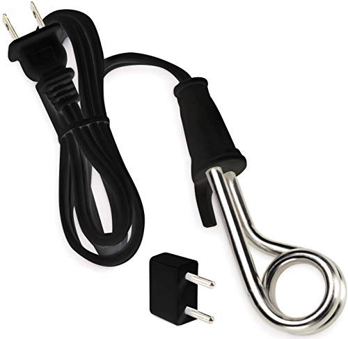 Lewis N. Calentador de agua de inmersión portátil + hervidor eléctrico alternativo para café, té + chocolate caliente, camping, viajes + oficina con adaptador de viaje, negro, 120/240 V