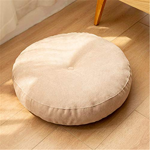 SWECOMZE Tatami Sitzkissen Rund Verdicken Gemütlich Bodenkissen Kissen für Wohnzimmer Garten Esszimmer Home Deko (Hanf,Durchmesser 47cm)