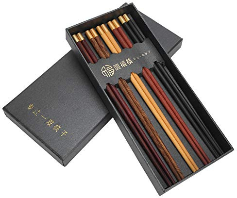 Wood Chopsticks, 5 Pair Wooden Chopsticks Reusable Tableware Household Eating Utensils Kitchen Supplies for Chinese Food, Salad, Hot Pot