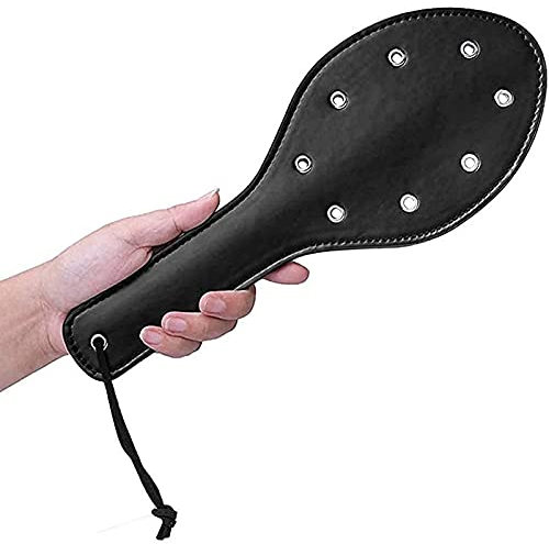 CONSUNDYTT Equestrianism Horse Crop Whip - Studded Faux Leather Paddles, 11.9inch Total Length