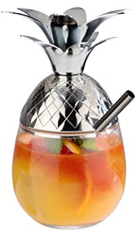 Verre à cocktail original en forme d'ananas avec couvercle en acier inoxydable, avec paille en métal.