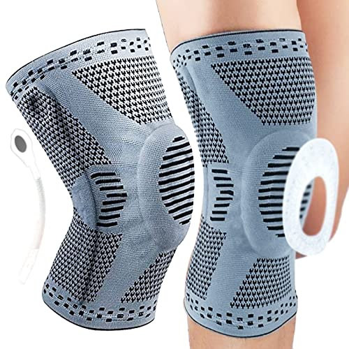 YNITJH Kniestütze Sport Herren Damen Komprimierte Kniebandage mit Patella Gel Pads & Seitenstabilisatoren für Laufen Wandern Joggen Sport Volleyball(2 Stück),Grey-L