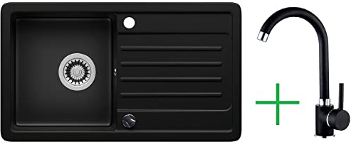 LINDBERGH® Küchen Granit-Spüle Schwarz VEL44 + 1-Galo mit Siphon, Verbundstoffe Made in Germany, Spülen Küche Küchenspüle Spülbecken Kitchen Waschbecken Sinks Einbauspüle, inkl. Imprägnierung