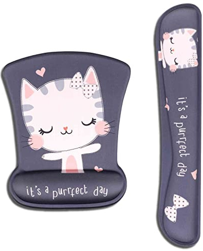 AOKSUNOVA Tappetino Mouse poggiapolsi a motivo cuscino in gel per tastiera Tappetino per mouse ergonomico con poggiapolsi a forma di gatto | Memory Foam a lento ritorno, base antiscivolo, poggiapolsi mouse in Memory Foam, facile da pulire
