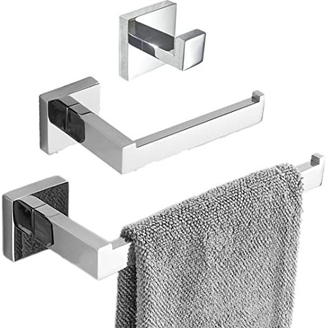 SHUNLI Chrome Bathroom Accessories Set - Hand Towel Rail Toilet Roll Holder Robe Hook - Wall Mounted SUS304 Stainless Steel