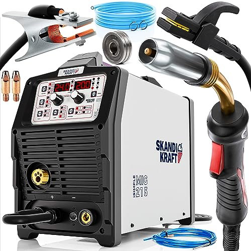 SKANDI KRAFT® iSimple MIG 215 Kombi Schweißgerät WIG LIFT, MMA, MIG/MAG Mit 200 Ampere IGBT Dual Pulse Arc Force ALU geeignet Schweißmaschine