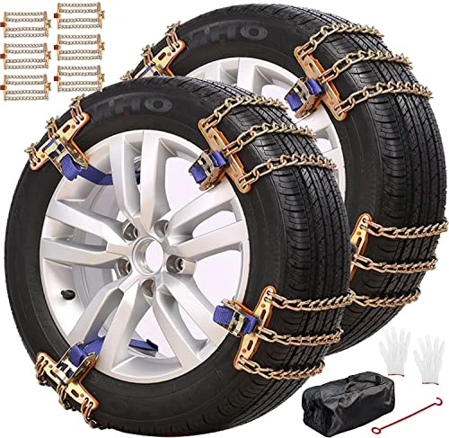 Chaînes à neige 6Pcs universelles pour voiture Chaînes de sécurité d'hiver Largeur des pneus 195-225mm(7.6-8.9 inch), Chaînes à neige antidérapantes d'urgence pour la plupart des voitures/SUV(M)
