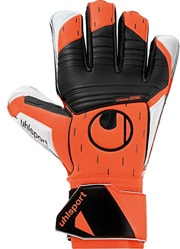 uhlsport Soft Resist+ Torwarthandschuhe Gloves für Erwachsene und Kinder Fußball Soccer Football - geeignet für jeden Untergrund - Fluo orange/weiß/schwarz - Größe 9.5