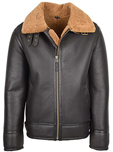 Herren Lammfelljacke Fliegerleder Jacke Schaffell Mantel Oscar Braun Ingwer