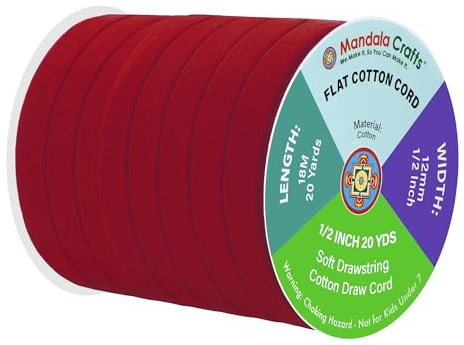 Mandala Crafts Maroon Flat Drawstring Cord Replacement, 1/2 Inch 20 YDs Maroon Soft Drawstring Cotton Draw Cord Hoodie Sweatpants Drawcord Replacement