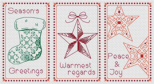 Set di biglietti di Natale a punto croce con fili DMC e tessuto, set di 3 biglietti di auguri di Natale, motivo rapido facile da ricamare, ornamento albero grafico palline con amore Best Wishes