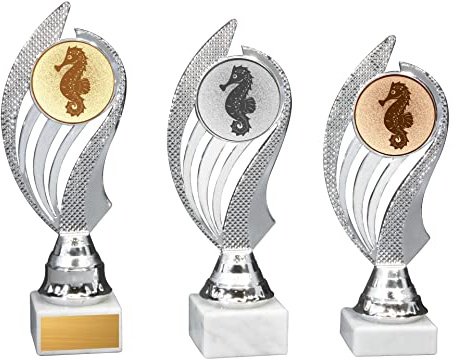 eberin · Seepferdchen Pokal – Perfekte Auszeichnung für kleine Schwimmhelden! · Frühschwimmer · Anfängerschwimmen · Schwimmabzeichen · Pokal in 3 Farben · mit oder ohne Gravur ·