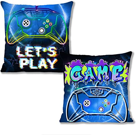 Cosymate Gamer Kissenbezug - 2Stück Gaming-Muster Kissenbezüge, Stylische Dekoration für Gamer-Sofa und Bett, Spielcontroller-Design, 45x45 cm