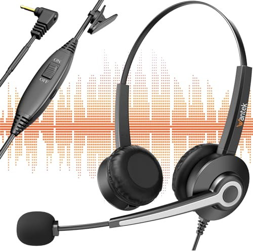 Wantek 2,5mm Klinke Headset Telefon mit Mikrofon Noise Cancelling & Lautstärkeregler, Schnurlos Festnetztelefon Kopfhörer für Gigaset Cisco Polycom DECT Telefone (Schwarz-Mono) (Dual, 60 Serie)