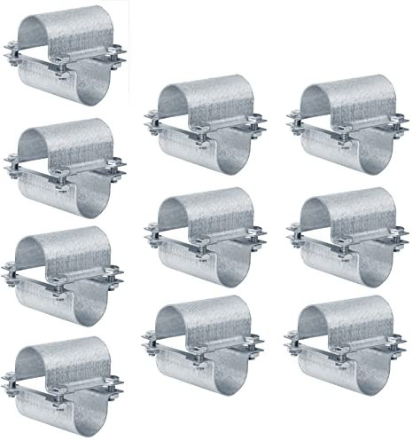 10 Sets 1-5/8 OD Greenhouse Cross Grid Pipe Connector Clamps Purlin Bracket Galvanized Steel Chain Link Fence Clamps Hothouse Pipe Fitting Clip with Bolts and Nuts