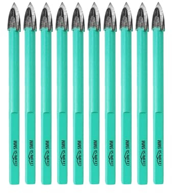 LEKOMESH Fliesenbohrer Betonbohrer Bohrkrone Set - 10 Stück 5mm Hartmetallbohre für Holz, Kunststoff, Mauerwerk, Keramikfliesen, Beton, Marmor, Dreikant-Schaft