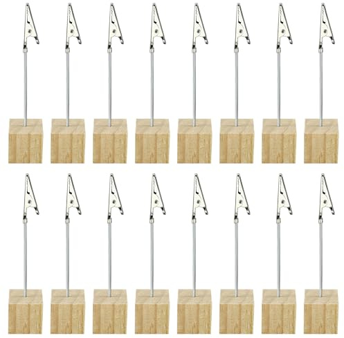 Krokodil-Klemmen mit Holzsockel, Krokodil-Memo-Clips für Bastelarbeiten, Fotokarten (2,5 cm), 16 Stück