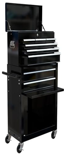 Tzou 8 Drawer Tool Chest with Wheels, Rolling Tool Chest with Drawers, Tool Storage Cabinet with Locking System, Tool Box for Garage, Warehouse & Repair Shop Black