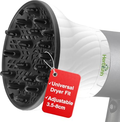Herbishh Universal Hair Dryer Diffuser - Adjustable 3.5-8 cm, Rotary Clip for Curly & Wavy Hair, Even Heat, Reduces Frizz & Adds Volume, Heat-Resistant Air Hood for Effortless Curl Definition (White)