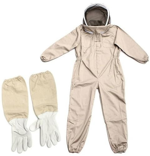 Imkerkleidung mit Handschuhe und Schleier, Imkeranzug I-mkerei Anzug Atmungsaktiv Erwachsene, Ganzkörper Schutzbekleidung für i-mker, Professioneller i-mker Overall Kostüm Herren Damen
