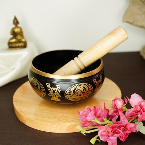 Ekhasa Cuenco tibetano de meditación 100 % puro hecho a mano (5 pulgadas) | Juego de cuenco de sonido auténtico para sonido OM profundo | Los cuencos curativos de sonido tibetano son perfectos regalos