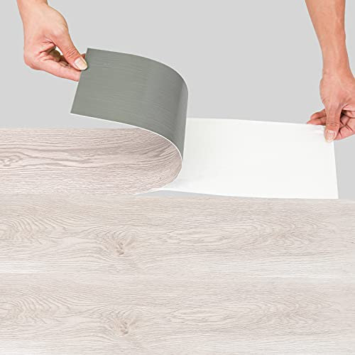 ISOISL PVC Bodenbelag Vinylboden, Selbstklebend Fliesen Verschleißfest,Wasserfest,Rutschfest, Dicke 1,5 mm, PVC Laminat Dielen Natural Oak effekt,PVC-Fliesen 14 Fliesen ca.2 m² White Oak