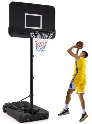 COSTWAY 10FT Portable Basketball Hoop Net Set, Adjustable Basketball Stand with Wheels, Indoor Outdoor Basketball Goal System for Kids, Junior and Adults