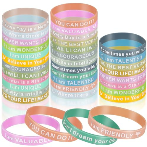 Huiguli 36 Pièces Bracelet en Silicone de Motivation, 20,2cm Bracelets D'inspiration en Silicone Couleurs, Citation Inspirante Bracelets avec Messages Positifs, pour Collègues, Adolescents, Enfants