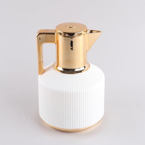 JMAHM 1L Coffee Carafe Tea Dispenser Thermal Coffee Insulated Jug Keep Drinks 12 Hours Hot/ 24 Hours Cold Double Walled Vacuum Jug with Press Button Top (White)
