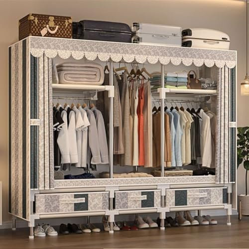Einfach aus Stoff Faltschrank Stoffschrank Kleiderschrank, Stoffschrank, mit und Schubladen Kleiderstange und Ablagen, Soffüberzug, für Schlafzimmer, Ankleidezimmer,