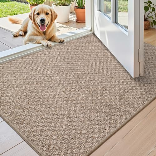 COLOR&GEOMETRY Schmutzfangmatte Innen 60x90cm, Khaki Gitter, Fußmatte Innen | Rutschfeste Fußmatte, Eingangsteppich, mit Gummirücken, Dünn Türmatte, Türmatte für Eingang, Haustür, Rollen ohne Falten
