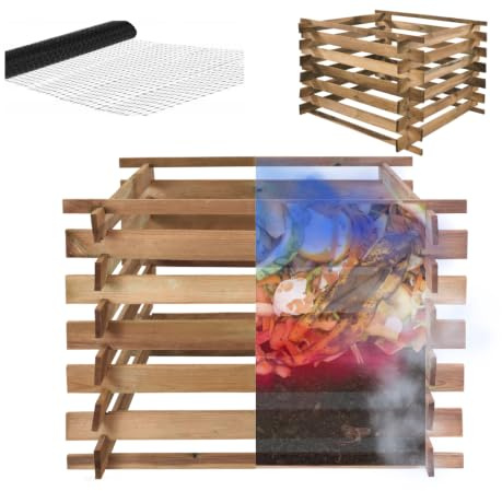 MODO24 Komposter KMP, Holzkomposter, Steckkomposter, Gartenkomposter, Druckimprägniert, Wetterfest, UV-beständig, Maulwurfgitter, Schutzgitter, Abmessungen 100x100x70 cm, Kapazität 600 l, Farbe: Braun