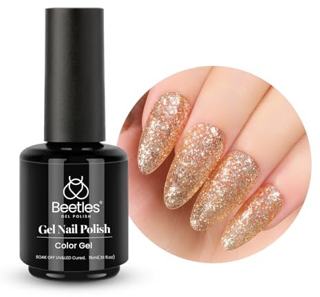 Beetles UV Gel Nagellack Glitzer goldenes Funkeln, 15 ml Glitzerfarbe Platin-Gold Gel Nagellack, Geschenk für Nagelkunst DIY- Heimmaniküre Geschenk für Frauen